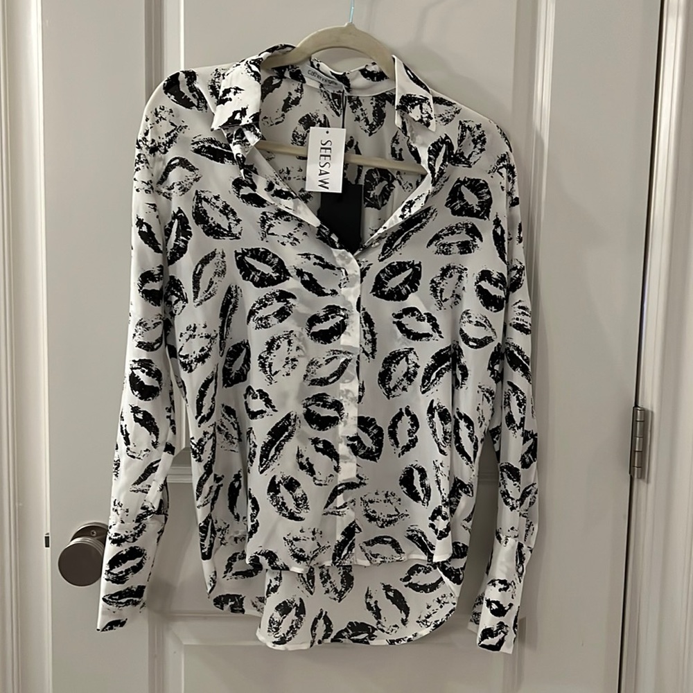 Catherine Gee Blouse Lip Print